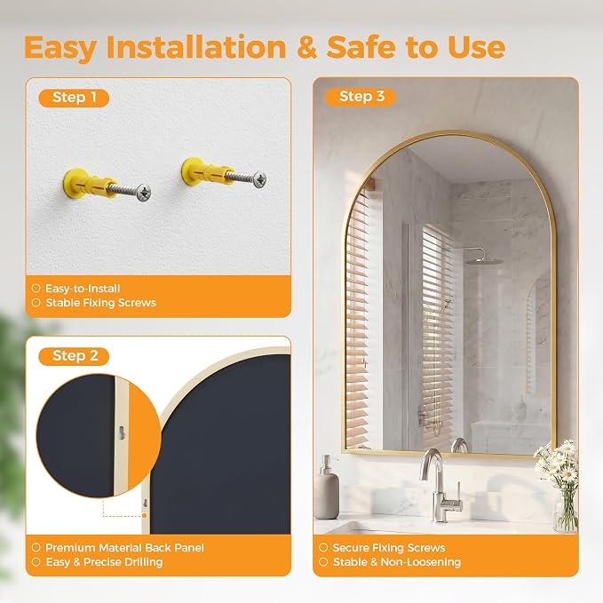 OLIXIS 20x30 Inch Arched Gold Bathroom Mirror - Image 7