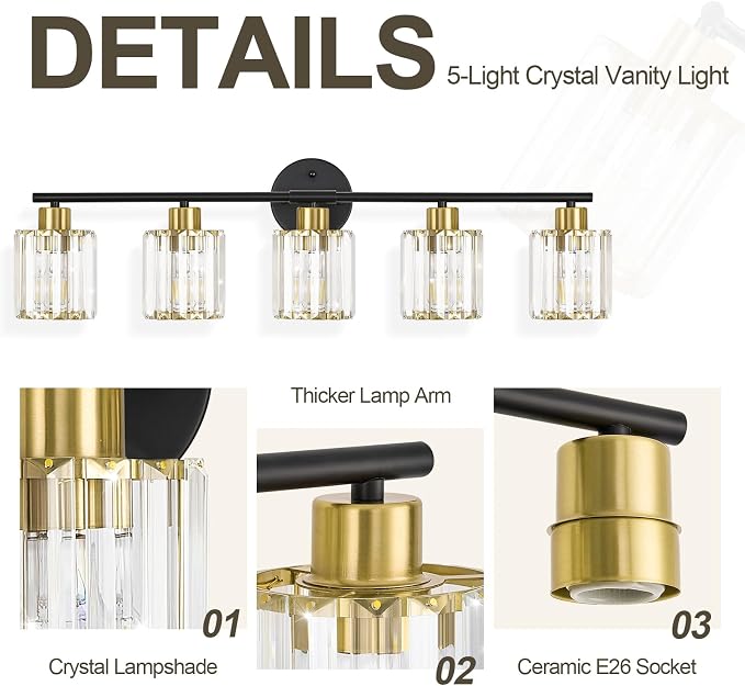 Crystal Bathroom Light Fixtures, Bathroom Lighting Fixtures Over Mirror - Image 4
