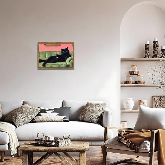 Funny Black Cat Martini Wall Art, Bar Cart Decor, Eclectic Cocktail Painting - Image 7