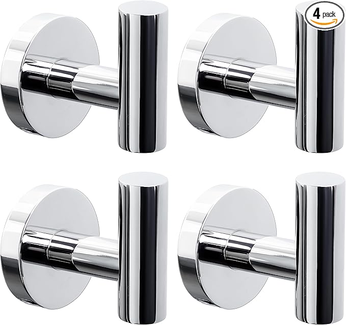 4 Pack Bath Towel Hooks, Wall Mount Towel Holder Chrome Finish Towel Rack by Homagic