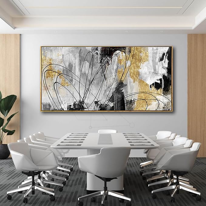Large Canvas Wall Art Gold Abstract Paintings 29x58 Inch Wooden Framed Artwork - Image 5