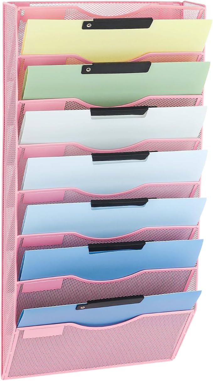 EASEPRES 8 Pocket Mesh Hanging Wall File Organizer, Wall Mounted Mail Paper by EASEPRES