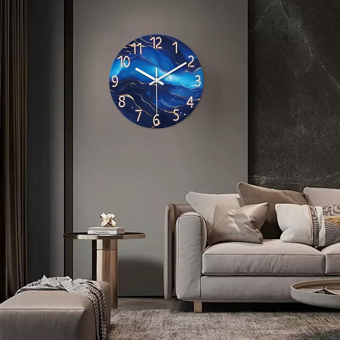 Blue Glass Wall Clocks Battery Operated 20 Inch Marble Large Wall Clocks - Image 4