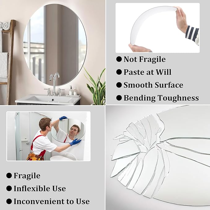 JUNEBRUSHS Oval Mirror, Acrylic Oval Bathroom Mirrors Unbreakable Frameless - Image 4