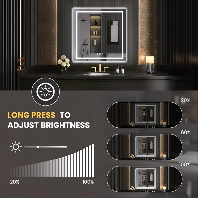 LOAAO 40"X40" LED Mirror for Bathroom, Lighted Bathroom Mirror - Image 3
