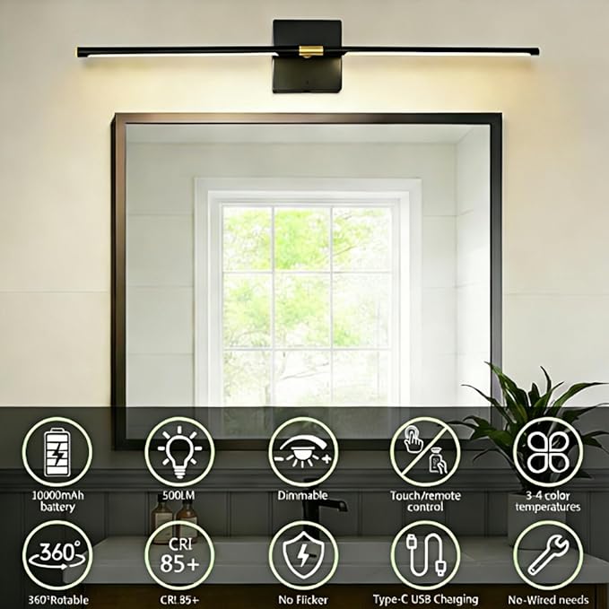 iThird Battery Operated Wall Sconces Set of 2: 10000mAh Rechargeable Wireless - Image 5