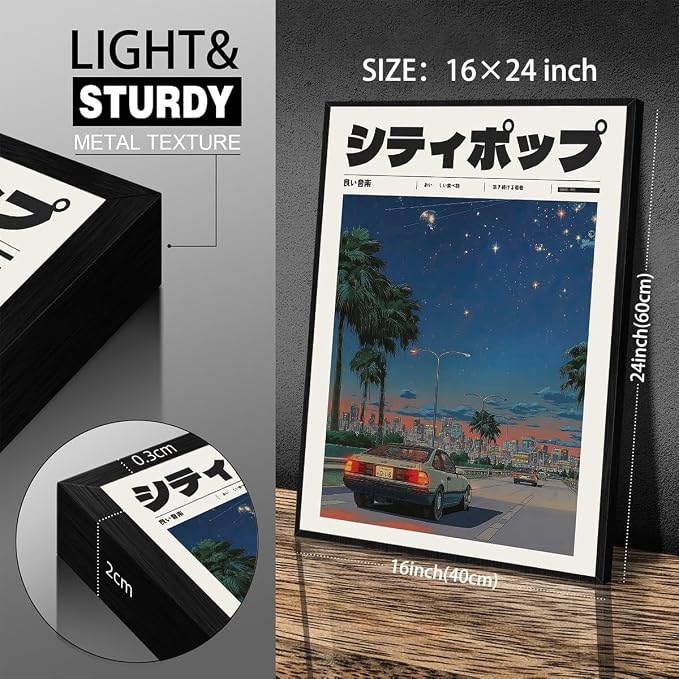 Vintage Japanese Black Framed Wall Art 90s Vaporwave Aesthetic Print Asian - Image 2