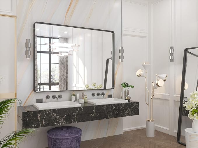 TETOTE 48 x 36 Inch Mirrors for Bathroom, Matte Black Framed Rectangular Large - Image 8