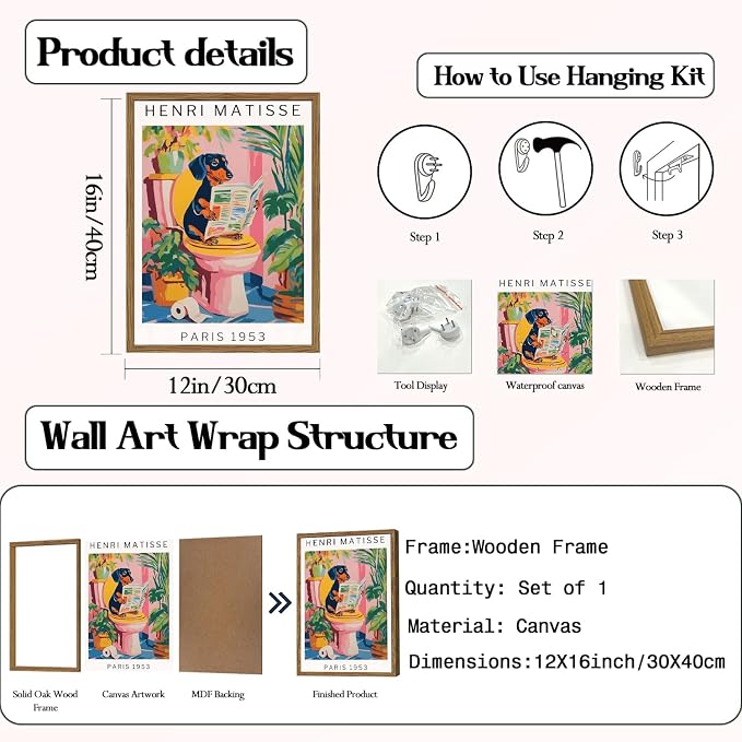 Funny Dachshund Bathroom Wall Art Henri Matisse Dog Bathroom Wall Decor Picture - Image 3