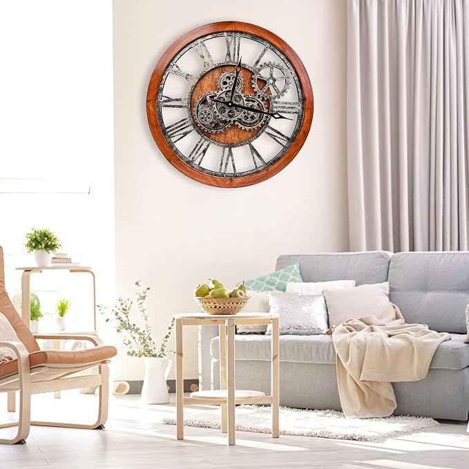The B-Style Large Wall Clock 24 inch Moving Gear Wall Clock Oversized Vintage - Image 3