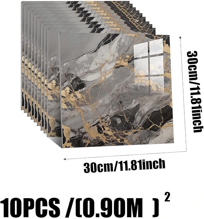 10pcs Peel and Stick Tile Shower Waterproof Marble Tiles Wall Panels, - Image 3