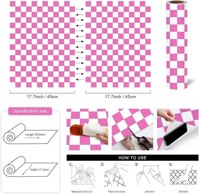 Modern Peel and Stick Wallpaper Pink and White Mosaic Checkered Contact Paper - Image 3
