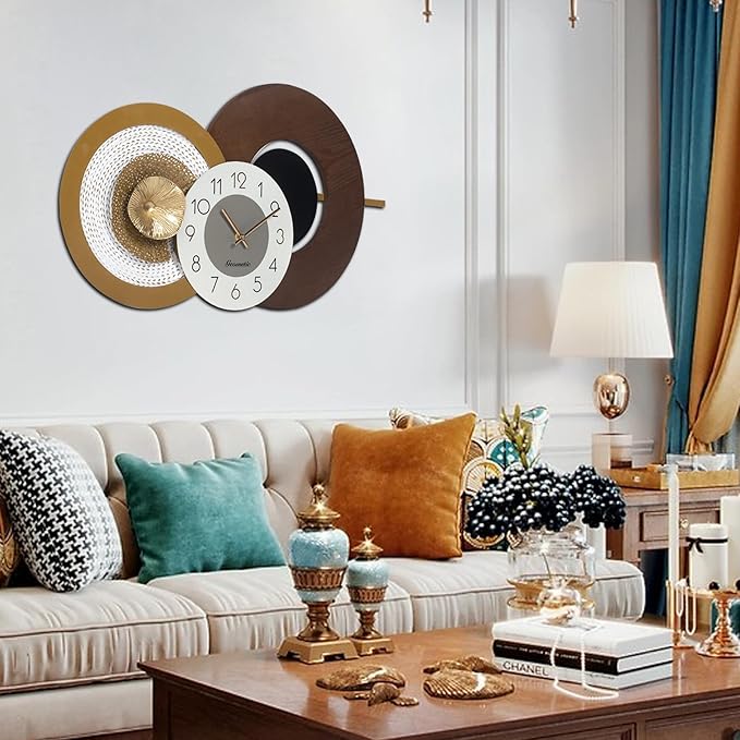 37.8x23 Inch Large Mid-Century Modern Wall Clock, Oversized Wood and Metal - Image 6