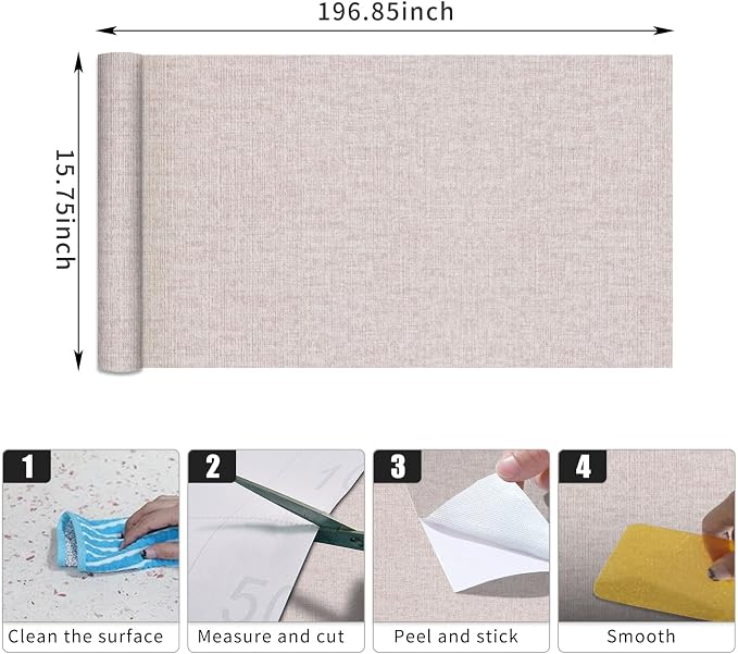 Beige Grasscloth Peel and Stick Wallpaper, Modern Textured Wallpaper 15.75inch - Image 3
