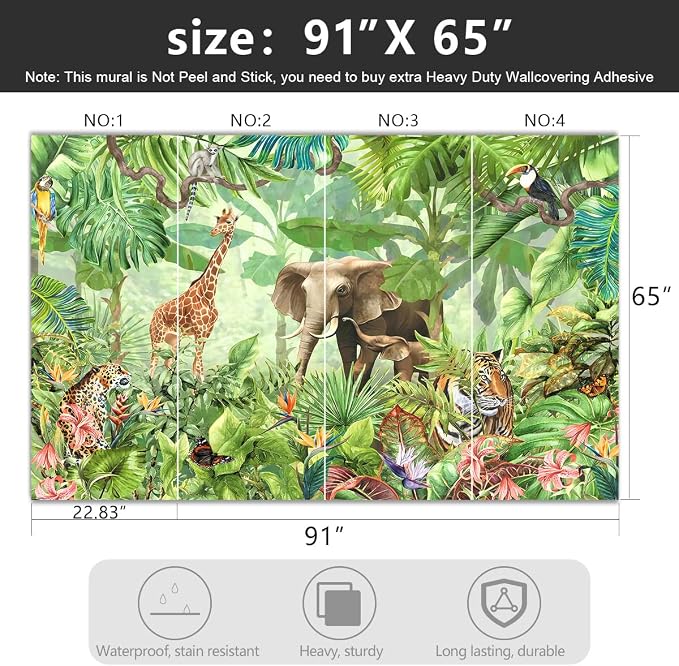 -Green Rainforest Plants Animals Tiger Cloth Wallpaper Jungle Plants Banana - Image 4