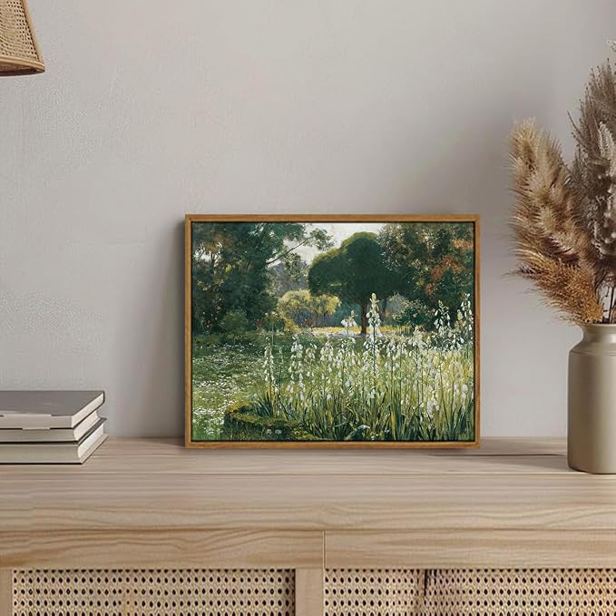 OIQArtOIQ Vintage Framed Wall Art Garden Landscape Canvas Art Prints Rustic - Image 5