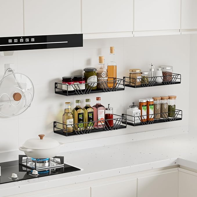 Amaoot Floating Shelves for Wall Set of 4, Different Sizes Mounted Wood - Image 5