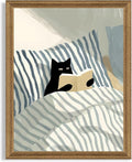 Fantasy Artists Reading Black Cat on Bed Wood Framed Wall Art, 8x10 Inches by Unknown