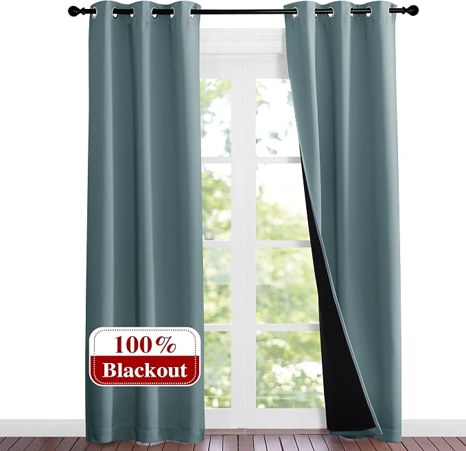 NICETOWN Greyish Blue Blackout Curtains 84 inches Long, Full Light Blocking by NICETOWN