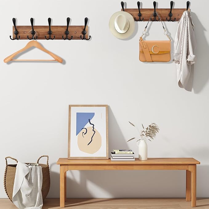 Kuhome 2pcs Coat Rack Wall Mount Wooden Hat Rack - Image 3