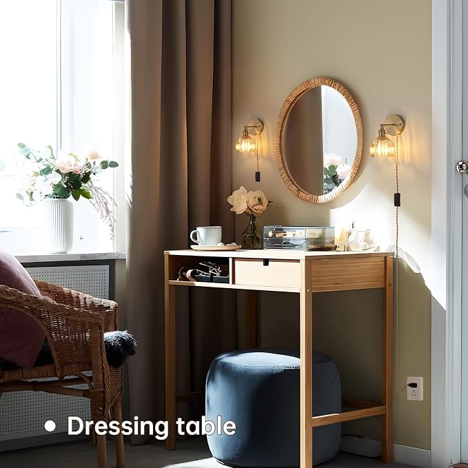 Shenmoyl Plug in Wall Sconce, Amber Tulip Glass Lampshade Wall Light Plugin - Image 4