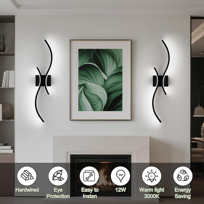 CANEOE Modern LED Wall Sconce Set of Two, 6000K Warm White Led Wall Light - Image 2