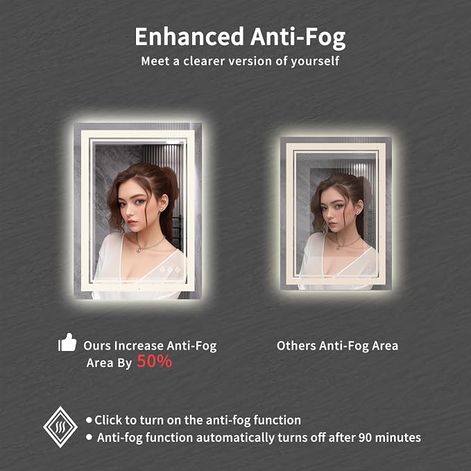LED Mirror, 20x28 Inch Gradient Front and Backlit LED Bathroom Mirror, 3 Colors - Image 6