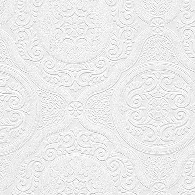 Manhattan Comfort Carter Series Vinyl Textured Paintable Floral Scroll Boarded by Norwall