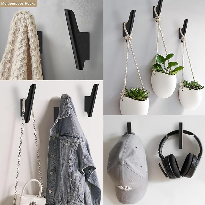 Wood Wall Hooks 4 Pack Coat Hooks Wall Mount Black Wooden Hooks - Image 5