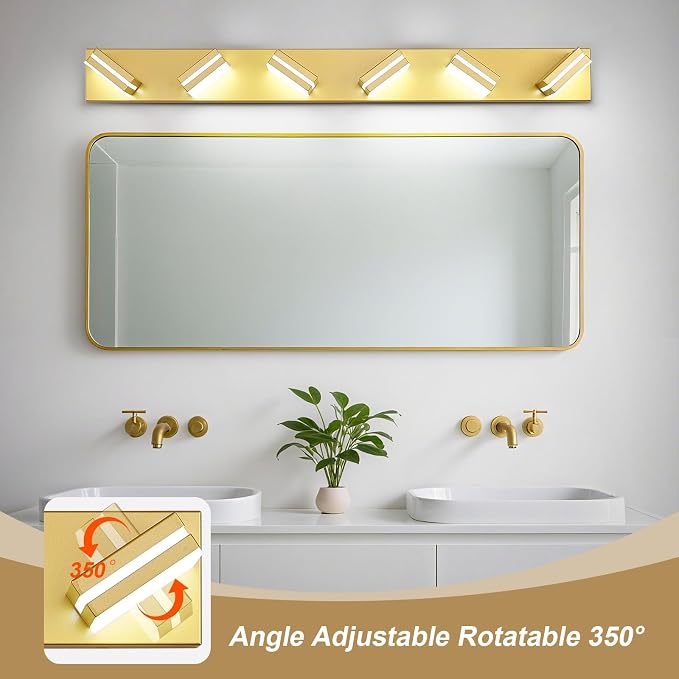 Modern LED Bathroom Lights Fixtures 6-Light, Metal Gold Acrylic Wall Lighting - Image 2