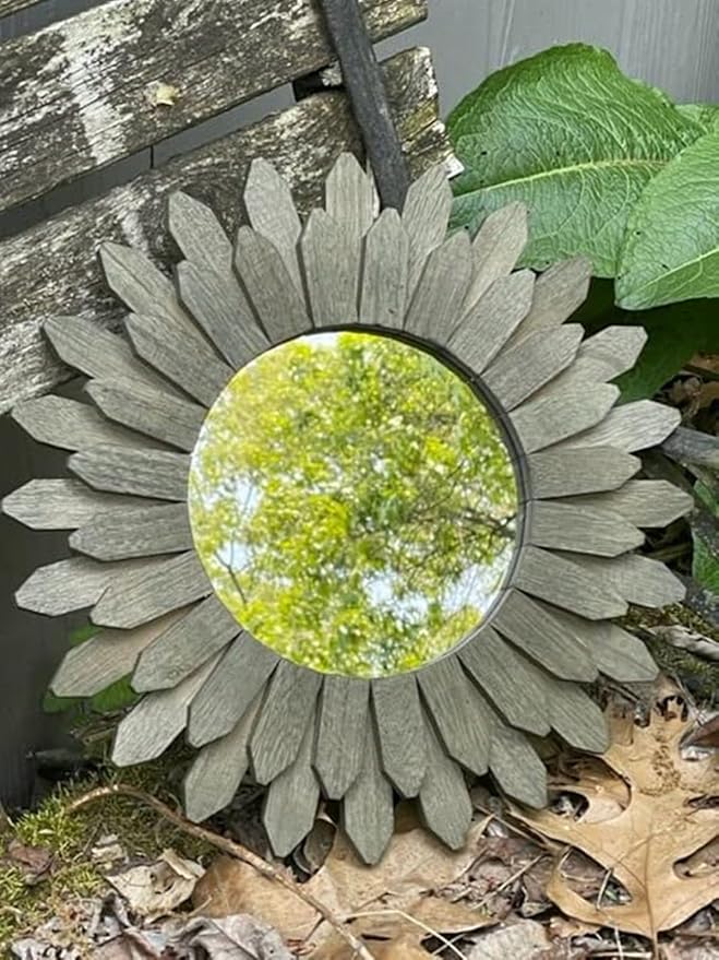 Honiway Farmhouse Wall Decor Mirror 12 inch Sunburst Boho Wood Mirror Rustic - Image 5