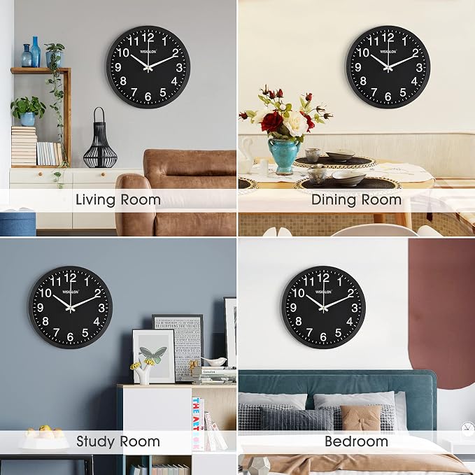 WISKALON 10 inch Wall Clock, Silent Non-Ticking Elegant Black Frame Wall Clock - Image 7