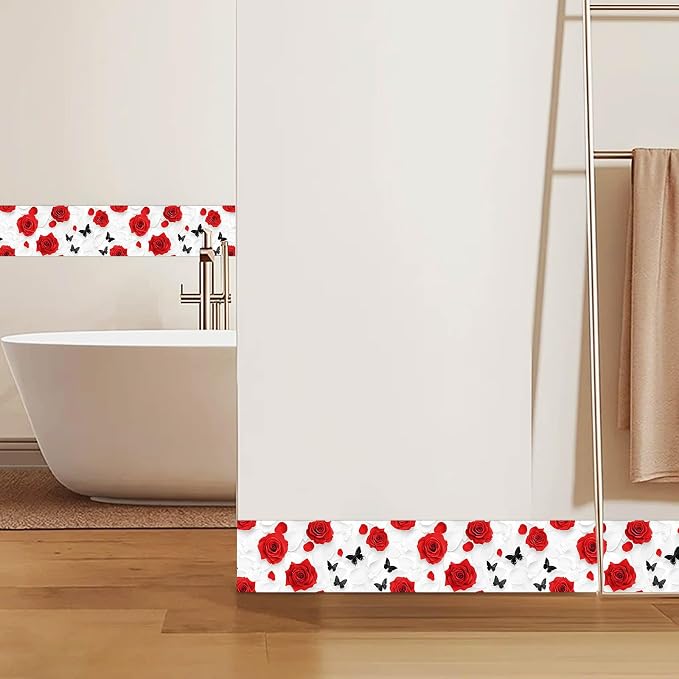 IVN Red Rose Black Butterfly Peel and Stick Wallpaper Border 4 x 196 Inch Self - Image 6