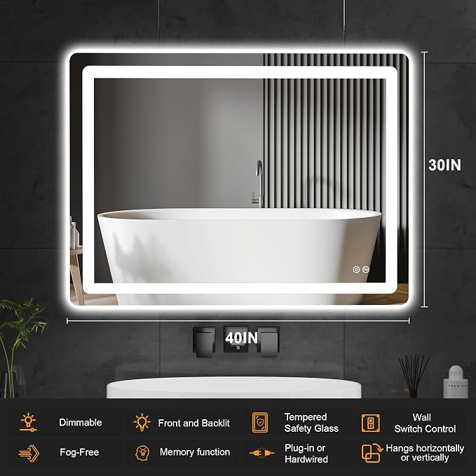 Led Mirror for Bathroom, 30x40 Bathroom Vanity Mirror for Wall - Image 8