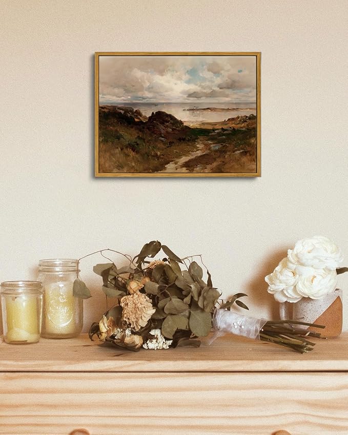 OIQArtOIQ Framed Vintage Landscape Wall Art Coast Natural Scenery Oil Painting - Image 4