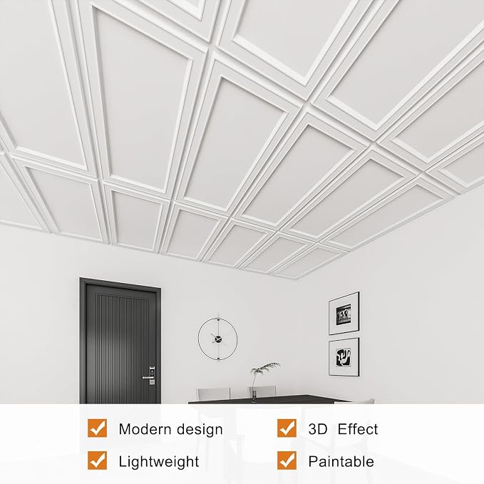 WOWSTAR 12-Pack 2x4ft Drop Ceiling Tiles, Waterproof Glue up Ceiling Panels - Image 4
