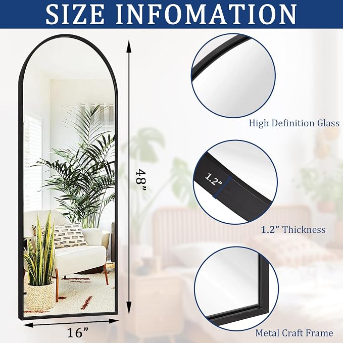 Black Arched Full Length Mirror, Leaning Against Wall Mirror - Image 7