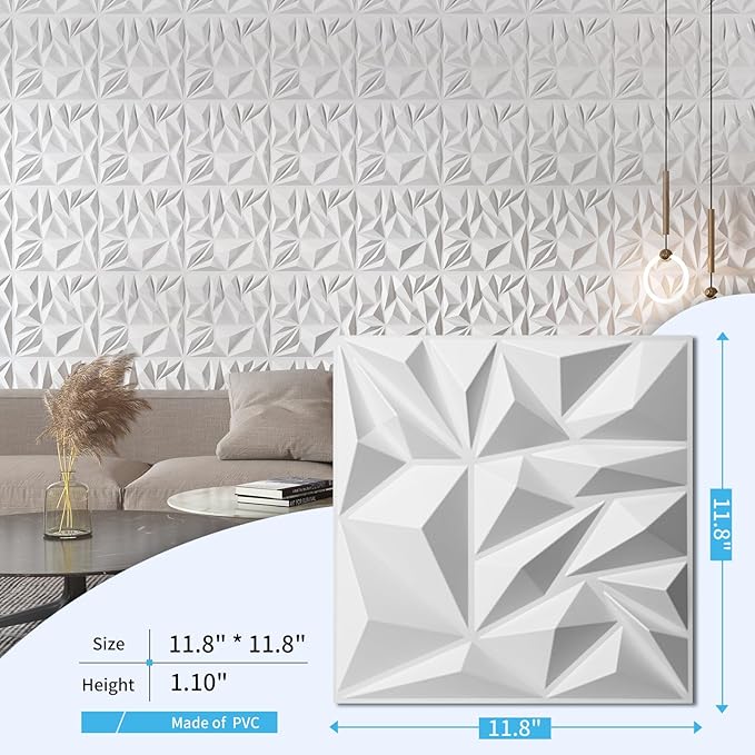 Art3d 50-Pack 3D Wall Panels for Interior Wall Decor, Modern Diamond Textured - Image 4
