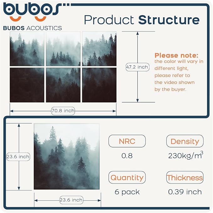 BUBOS 6 Pack Art Acoustic Panels, 70.8" x 47.2" Sound Absorbing Wall Decor - Image 2