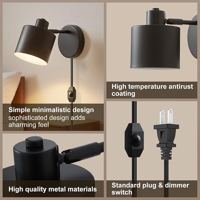 LIGHTESS Plug in Wall Sconces Set of 2 - Image 5