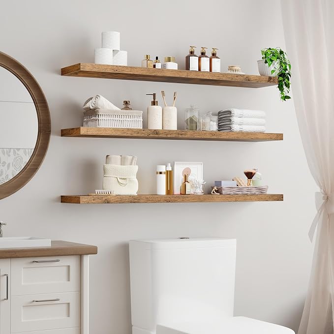 RALGEND Floating Shelves for Wall, 1.5" Thick Wall Shelf Set of 3 - Image 2