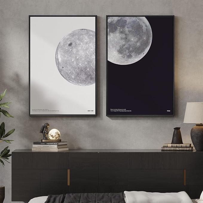 Large Framed Black and White Moon Wall Art, 2 Piece the Moon Canvas Art Prints - Image 3