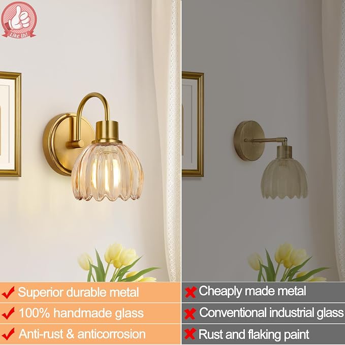 2-Pack Brushed Gold Bathroom Vanity Light, Single-Head Wall Sconce - Image 4