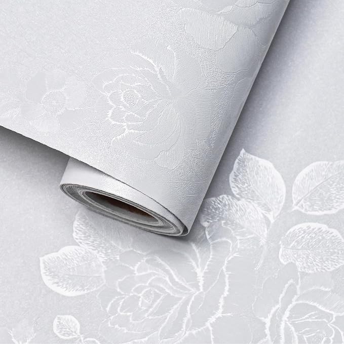 White Wallpaper Silk Embossed Floral White Contact Paper by VisitTheLativo
