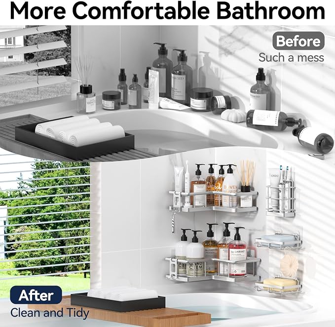 YASONIC Corner Shower Caddy Organizer, Large Capacity Shower Storage Rack - Image 8
