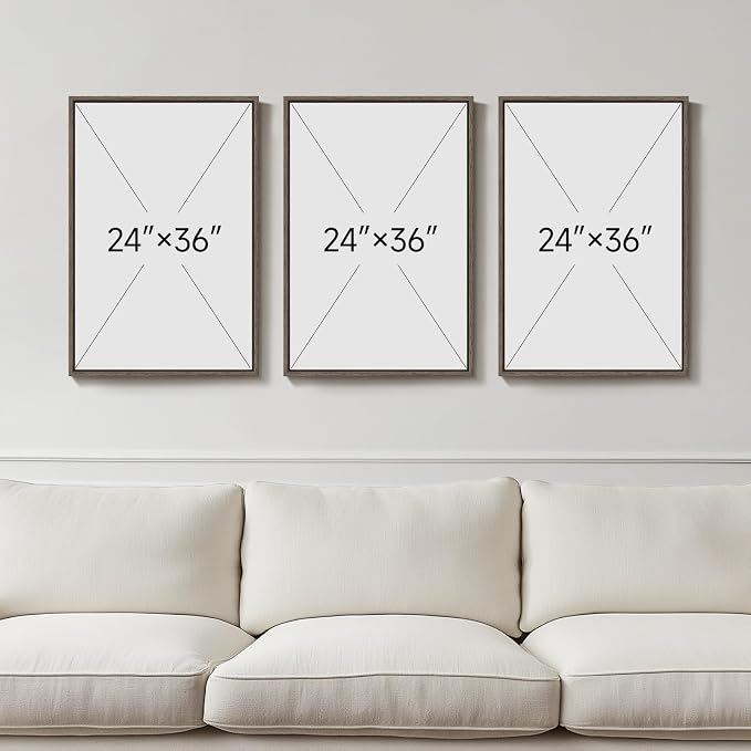 Framed Boho Floral Wall Art for Living Room, 3 Piece Blue Minimalist Botanical - Image 3