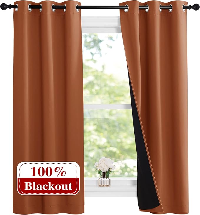 NICETOWN Burnt Orange 100% Blackout Lined Curtains, 2 Thick Layers Narrow Wide by NICETOWN