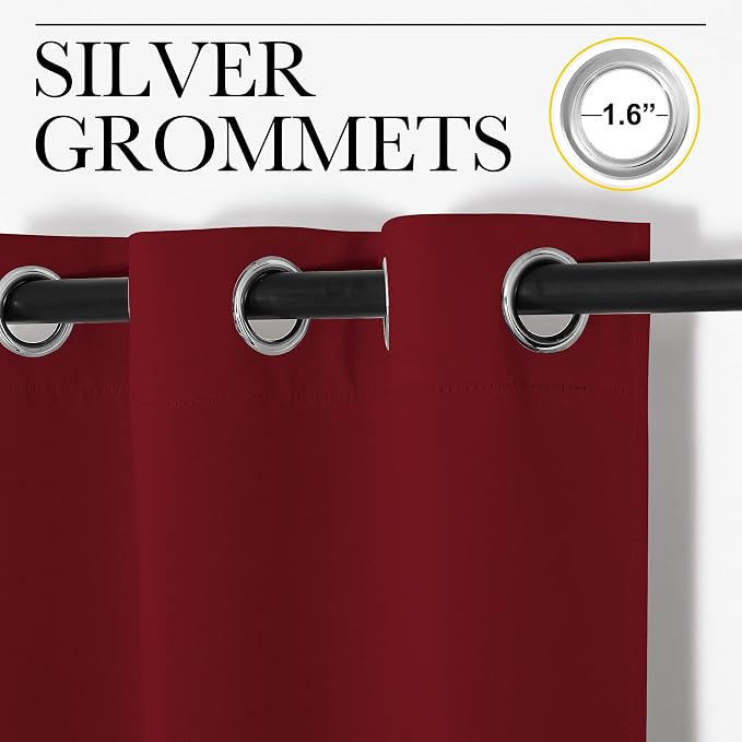 NICETOWN Burgundy Red Blackout Curtains 48 inches Length - Image 2
