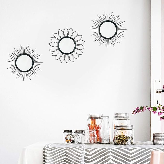 3 Pack Metal Mirrors for Wall Sunburst Wall Mirrors Home Décor Decorative - Image 3