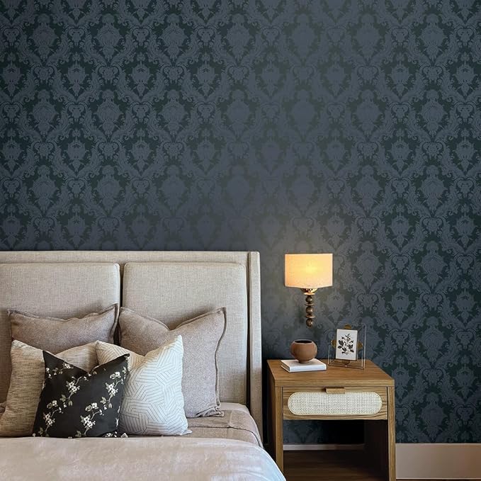 Tempaper Textured Black Damsel Removable Peel and Stick Damask Wallpaper - Image 4